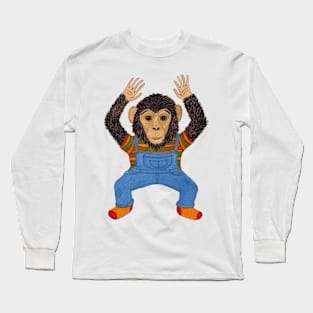 Dancing Chimpanzee Wearing Overalls Long Sleeve T-Shirt